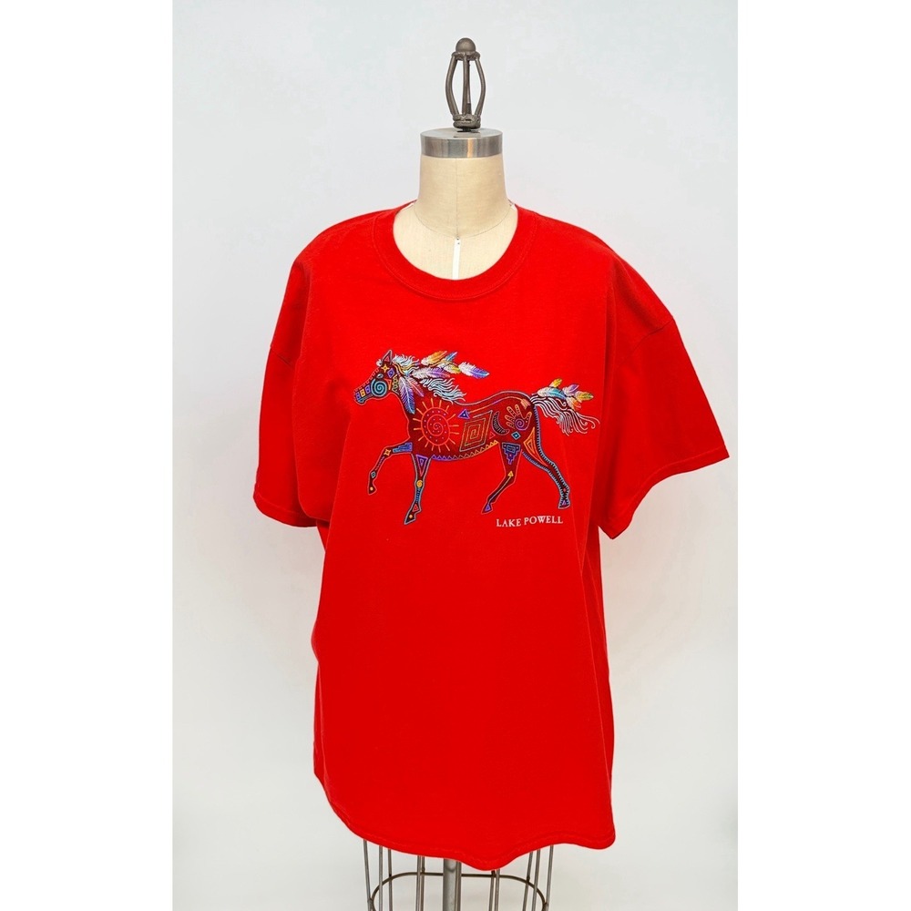 Vintage Lake Powell Red T Shirt Horse Graphic Southwest  Feather Print XL USA